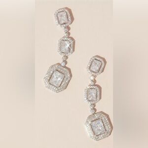 NWT-DAVID’S BRIDAL  Emerald Cut Haloed Cubic Zirconia Drop Earrings